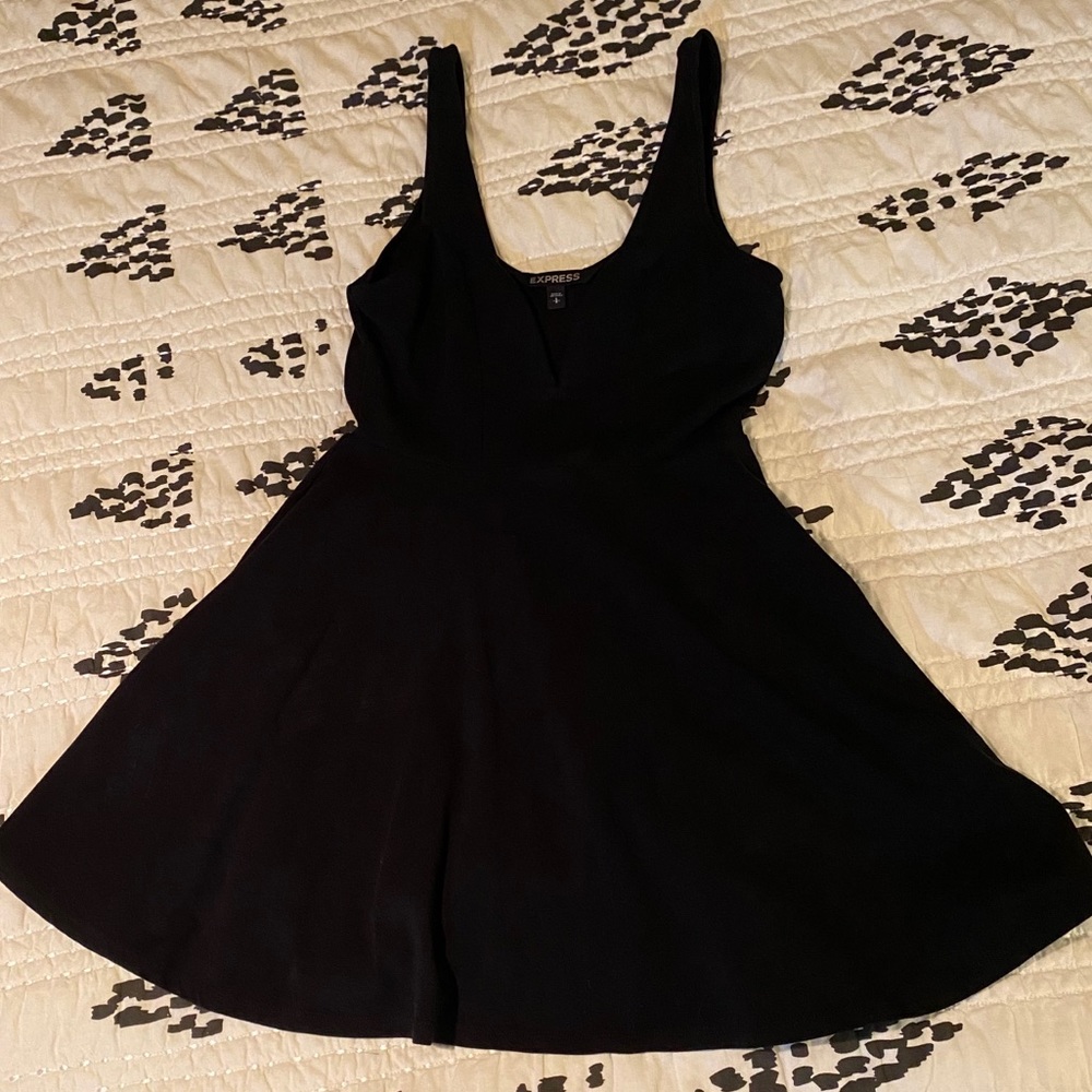 Black deep V minidress with shorts/skort
